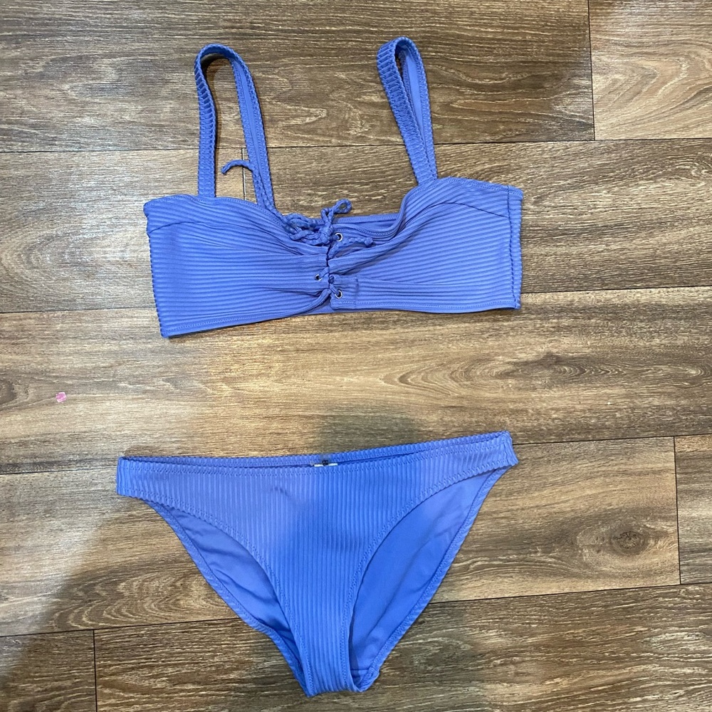 Forever 21 Ribbed Lace-Up Bikini Set in Periwinkle Blue